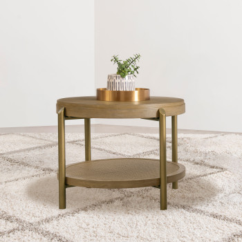 706187 Arini Round End Side Table With Storage Shelf Sand Wash