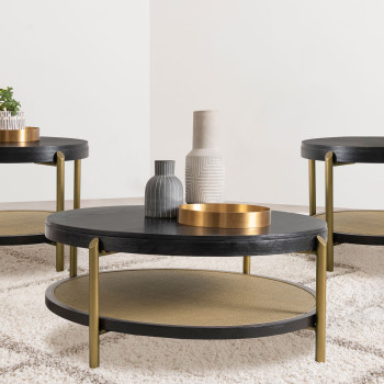 706198-S3 Arini 3-piece Round Coffee and End Table Set Black