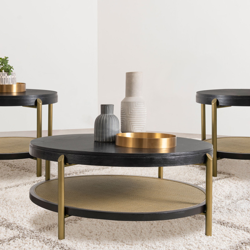 706198-S3 Arini 3-piece Round Coffee and End Table Set Black