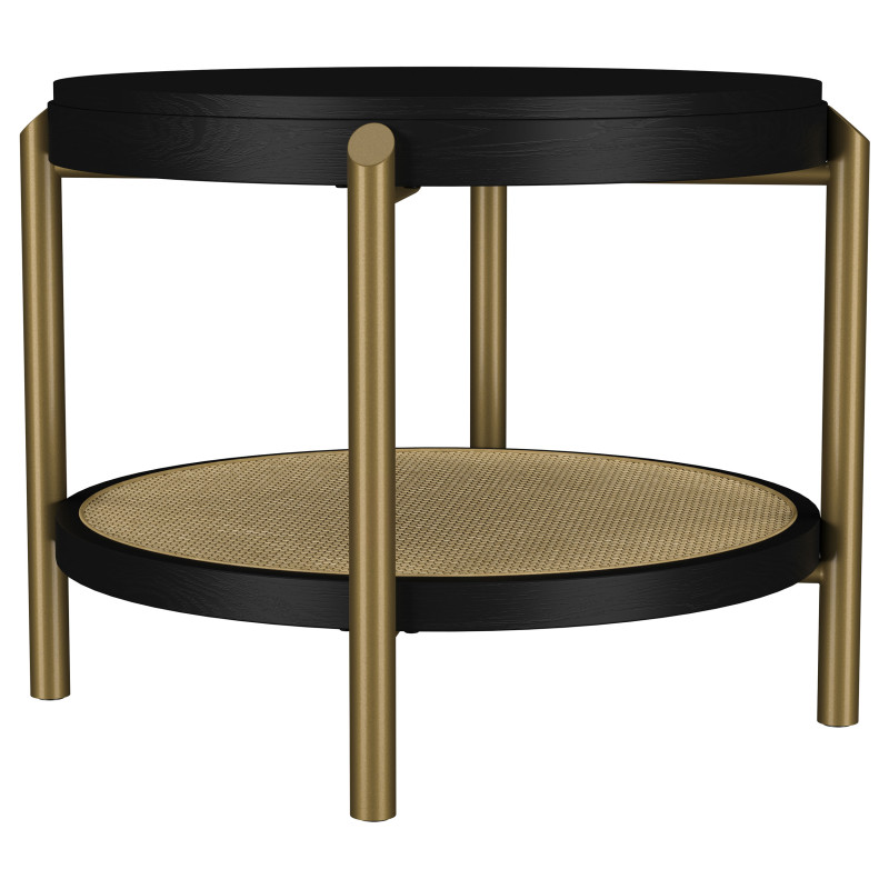 706197 Arini Round End Side Table With Storage Shelf Black