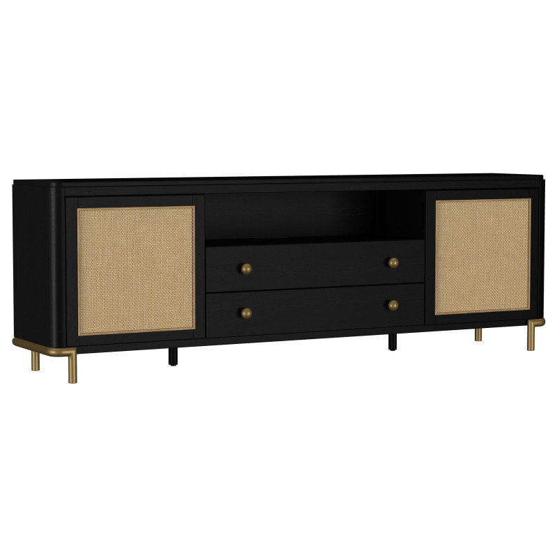 720263 Arini Rattan Cane 2-door TV Stand Media Console Black