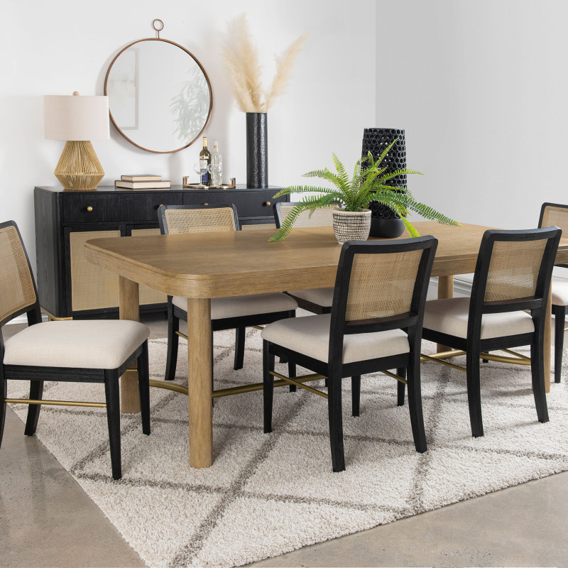 108931-S7B Arini 7-piece Extension Leaf Dining Table Set Sand Wash and Black
