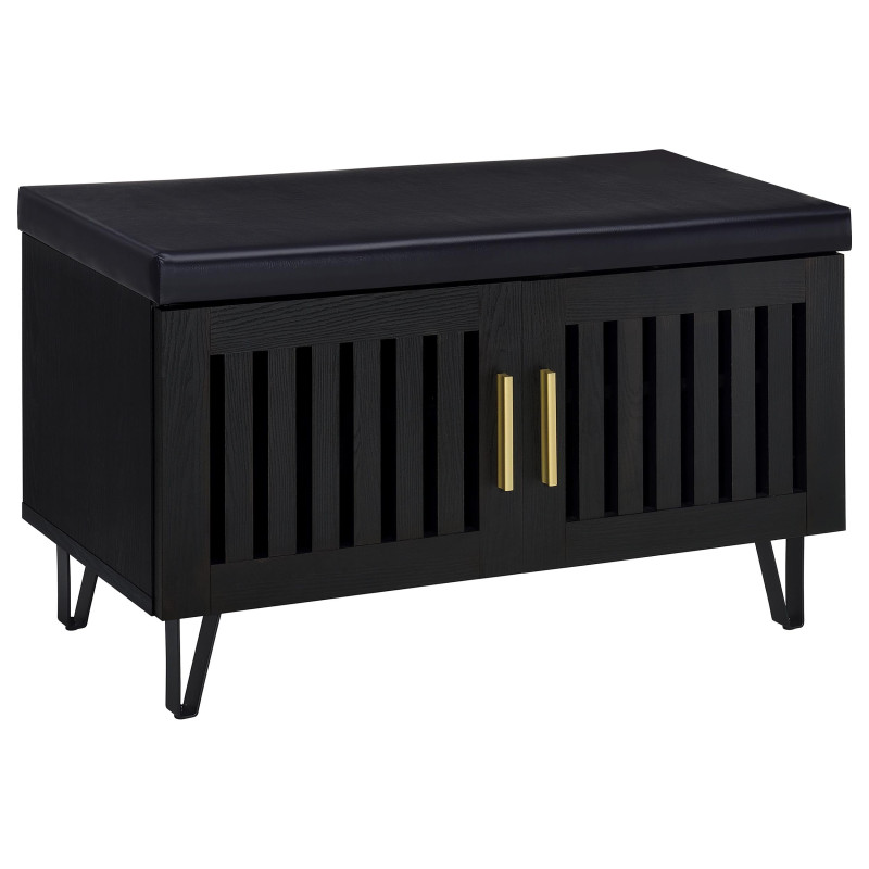 915152 Brixton 2-door Padded Entryway Shoe Storage Bench Black