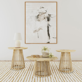 710608-S3 Touhy 3-piece Round Coffee and End Table Set Natural Mango