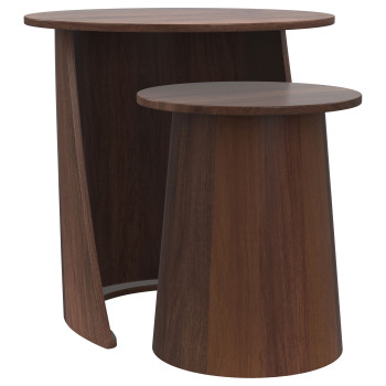 930330 Yency 2-piece Round Mango Wood Nesting Table Set Dark Brown Mango