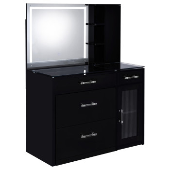 930219 Flora 2-drawer Vanity Set with LED Mirror Black High Gloss