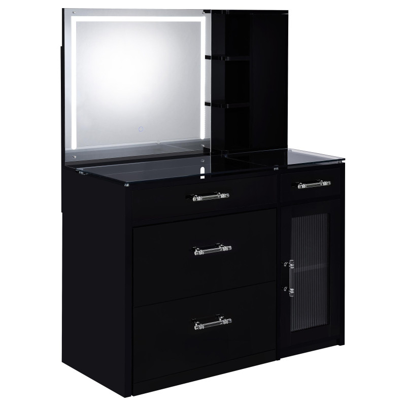 930219 Flora 2-drawer Vanity Set with LED Mirror Black High Gloss