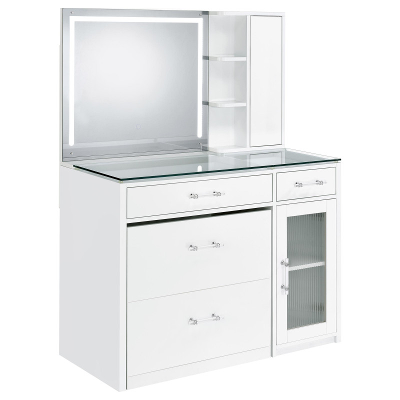 930218 Flora 2-drawer Vanity Set with LED Mirror White High Gloss