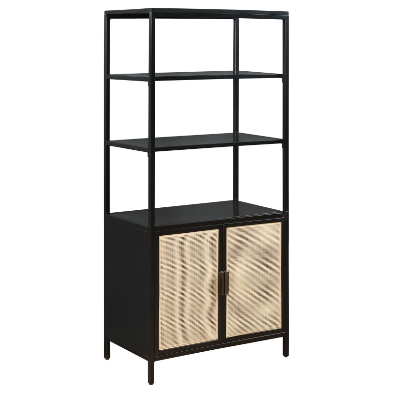 961651 Amherst 3-shelf Radio Weave Cane Metal Accent Cabinet Black