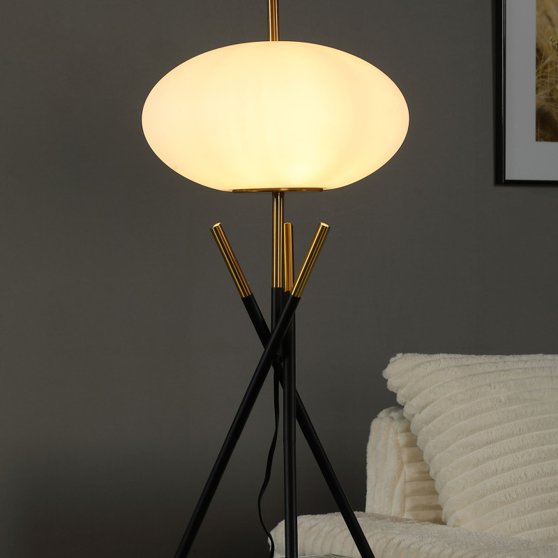 920090 Layton White Orb Shade Tripod Table Lamp Black