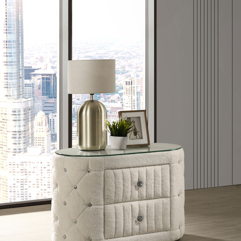 360122 Sonya 2-drawer Upholstered Nightstand Bedside Table Ivory