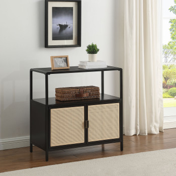 961641 Amherst 2-door Radio Weave Cane Metal Accent Cabinet Black