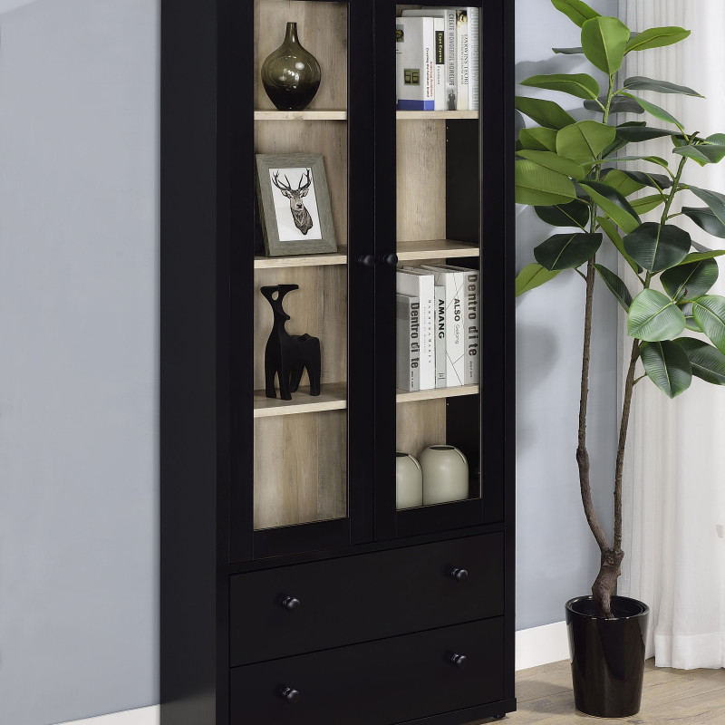953478 Hawthorne 4-shelf Glass Door Cabinet with Drawers Black