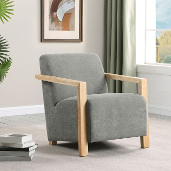 902269 Diego Upholstered Accent Arm Chair with Wood Arms Grey