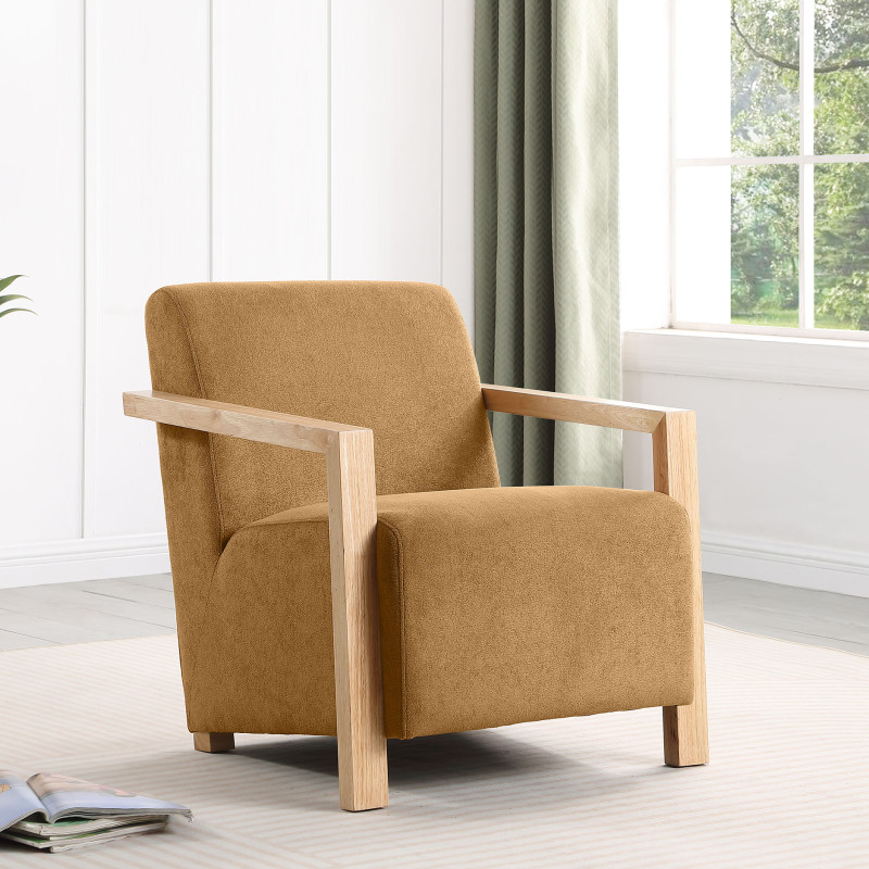 902268 Diego Upholstered Accent Arm Chair with Wood Arms Honey