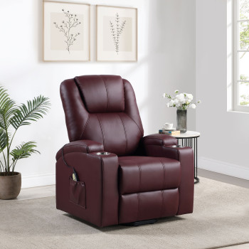 609479P Armstrong Upholstered Power Lift Massage Recliner Wine Red