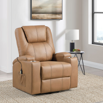 609476P Armstrong Upholstered Power Lift Massage Recliner Camel
