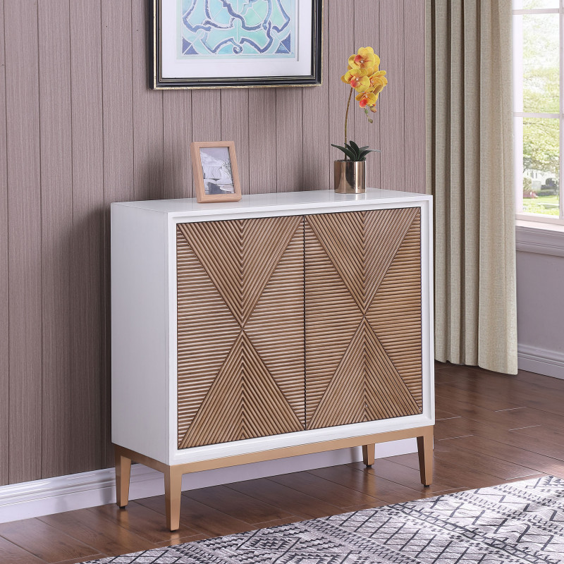 950408 Gretchen 2-door Wood Fluted Parquet Cabinet White and Brown