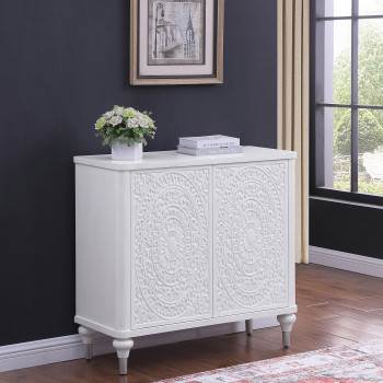 950411 Cardella 2-door Mandala Accent Cabinet Distressed White