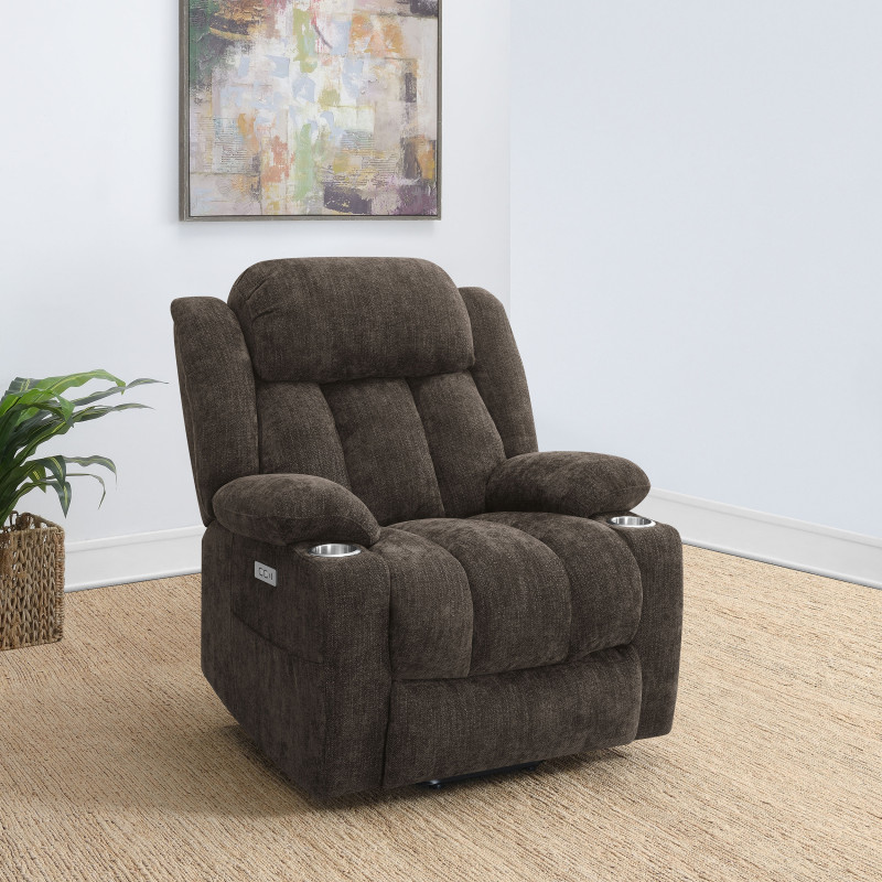 603233P Houston Upholstered Power Lift Recliner Chair Dark Brown