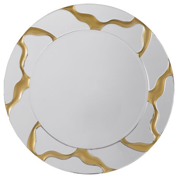 961455 Dorinda 36 x 36 Inch Round Kintsugi Style Wall Mirror Gold