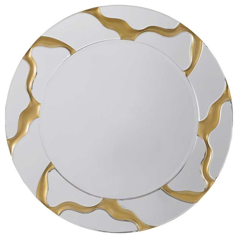 961455 Dorinda 36 x 36 Inch Round Kintsugi Style Wall Mirror Gold