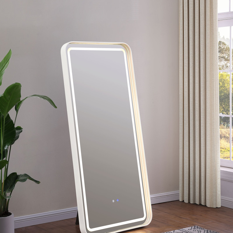 961448 Glendora 32 x 71 Inch LED Standing Mirror BT Speakers Black