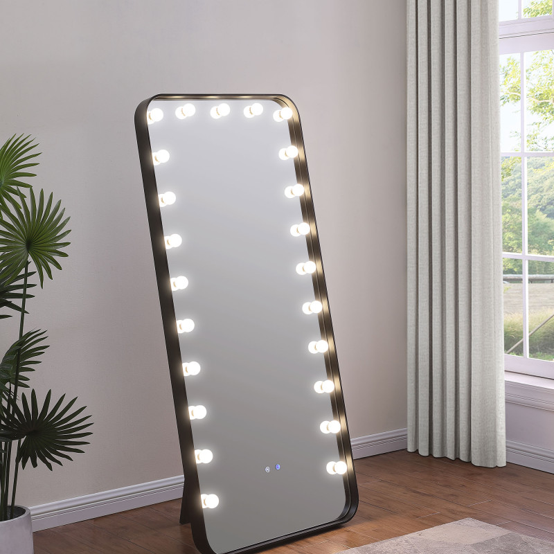 961577 Canton 32 x 71 Inch LED Standing Mirror with Speakers Black