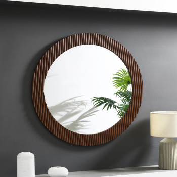 961463 Dexter 40 x 40 Inch Round Reeding Frame Wall Mirror Brown
