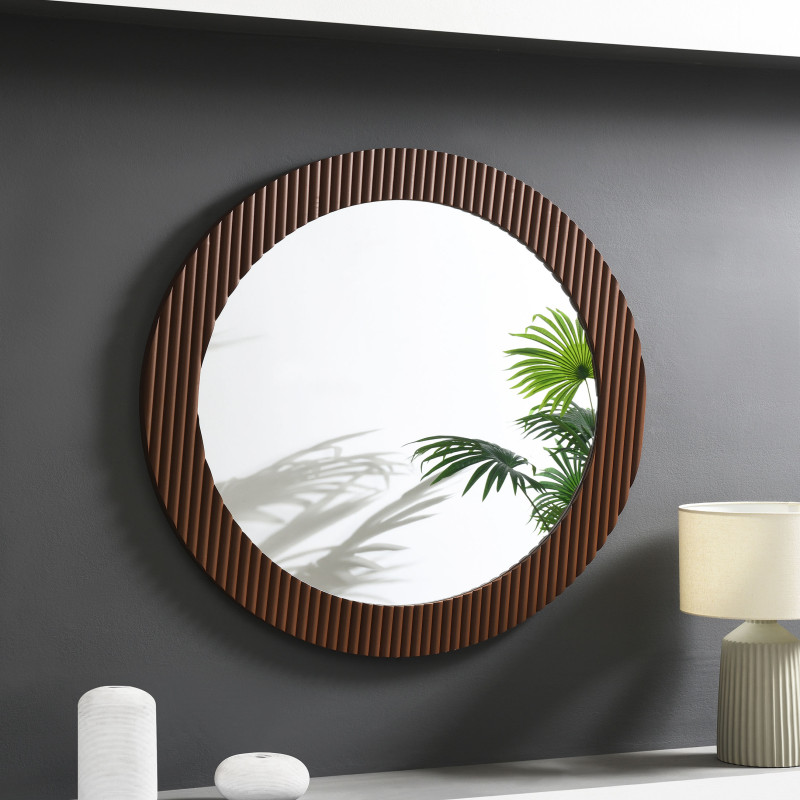 961463 Dexter 40 x 40 Inch Round Reeding Frame Wall Mirror Brown