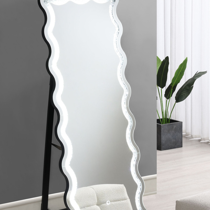 961473 Brixey 24 x 63 Inch LED Lighting Standing Floor Mirror Black