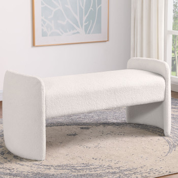 910199 Peoria Velvet Upholstered Accent Bench Ivory