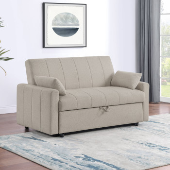 350142 Portland Boucle Upholstered Sleeper Sofa Bed Latte