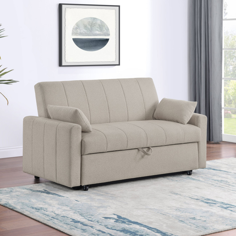 350142 Portland Boucle Upholstered Sleeper Sofa Bed Latte