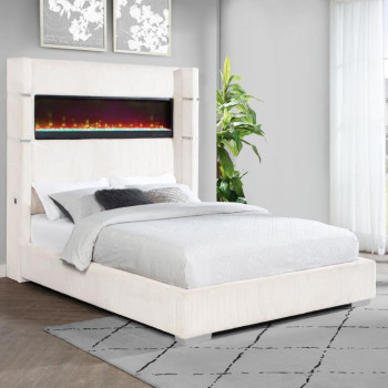 306032Q Tisdall 67-inch Upholstered Queen Fireplace Bed Cream