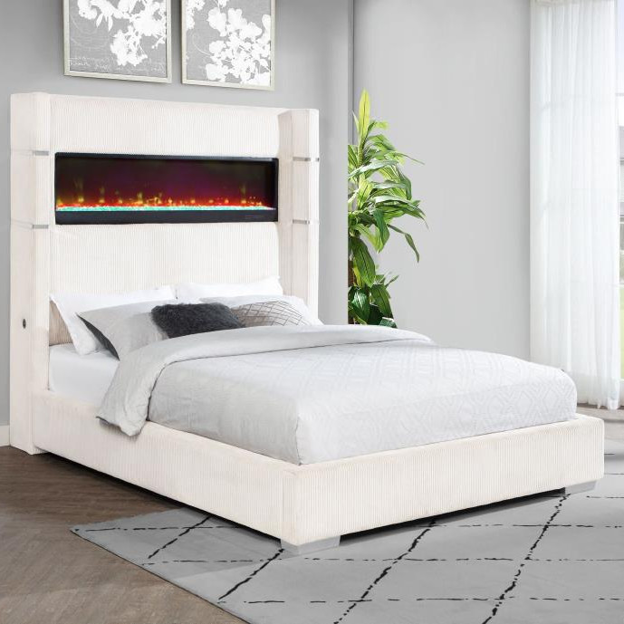 306032Q Tisdall 67-inch Upholstered Queen Fireplace Bed Cream
