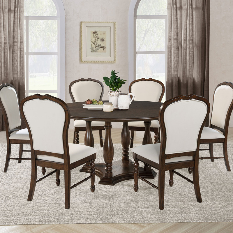 109400-S7 Landon 7-piece 60-inch Round Dining Table Set Rich Brown