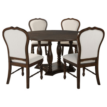 109400-S5 Landon 5-piece 60-inch Round Dining Table Set Rich Brown