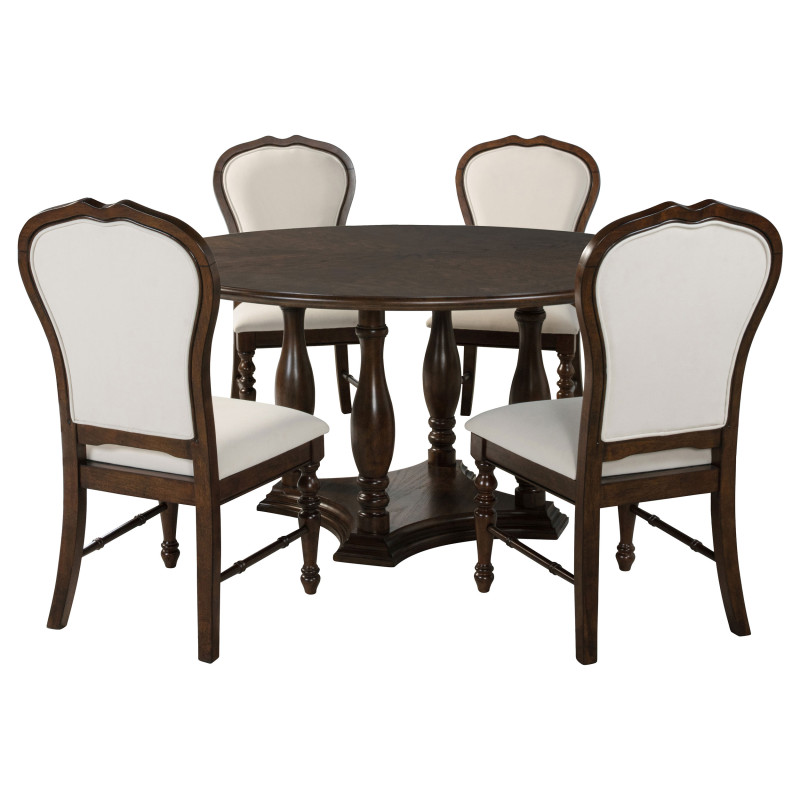 109400-S5 Landon 5-piece 60-inch Round Dining Table Set Rich Brown