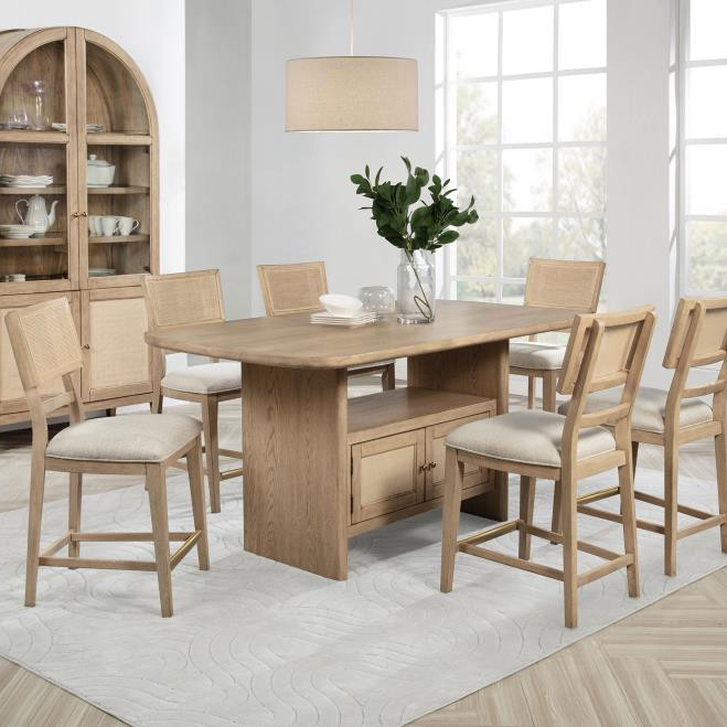 109388-S8 Kailani 8-piece Counter Dining Set with Cabinet Beige Oak