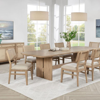 109381-S9 Kailani 9-piece Rectangular Wood Dining Table Set Beige Oak