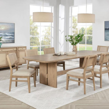 109381-S7 Kailani 7-piece Rectangular Wood Dining Table Set Beige Oak