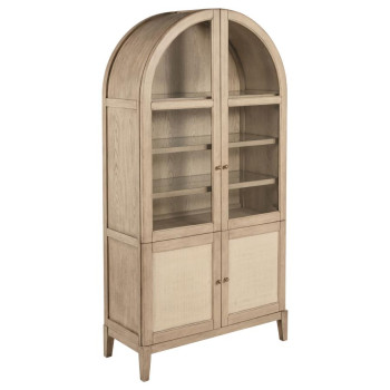 109386 Kailani 4-Door Cane Dining Vitrine Display Cabinet Beige Oak
