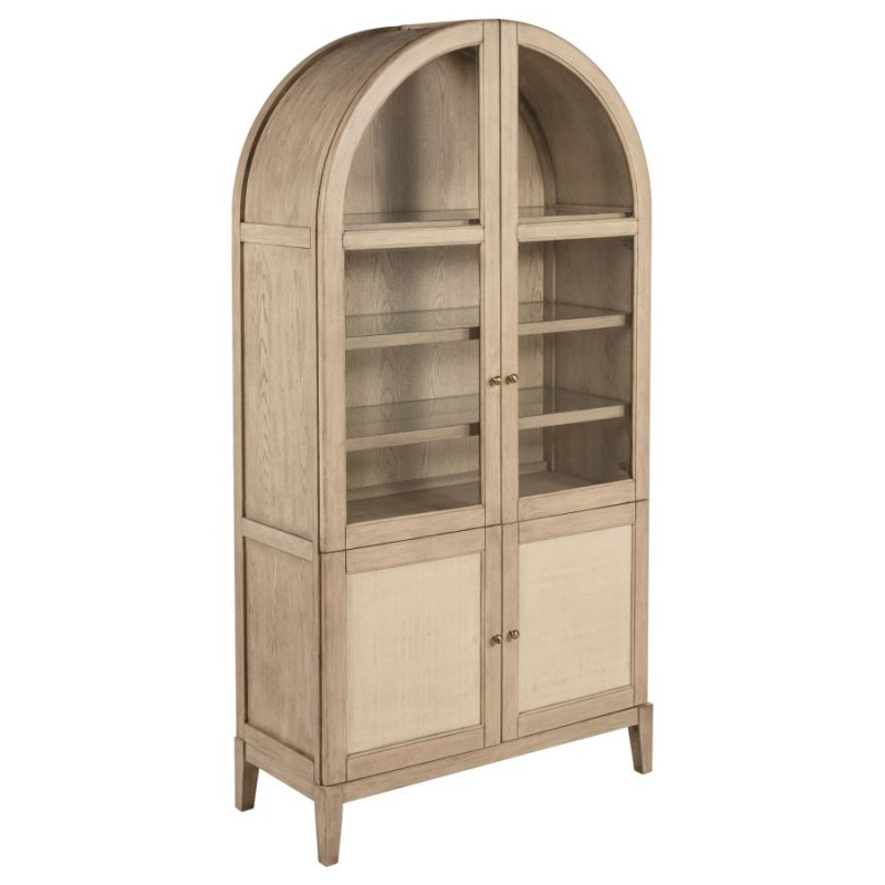 109386 Kailani 4-Door Cane Dining Vitrine Display Cabinet Beige Oak