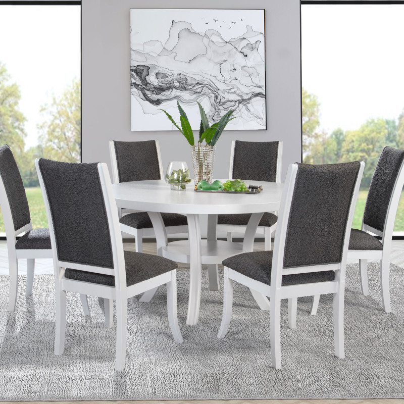 109330-S7 Judd 7-piece 54-inch Round Wood Dining Table Set Pearl White