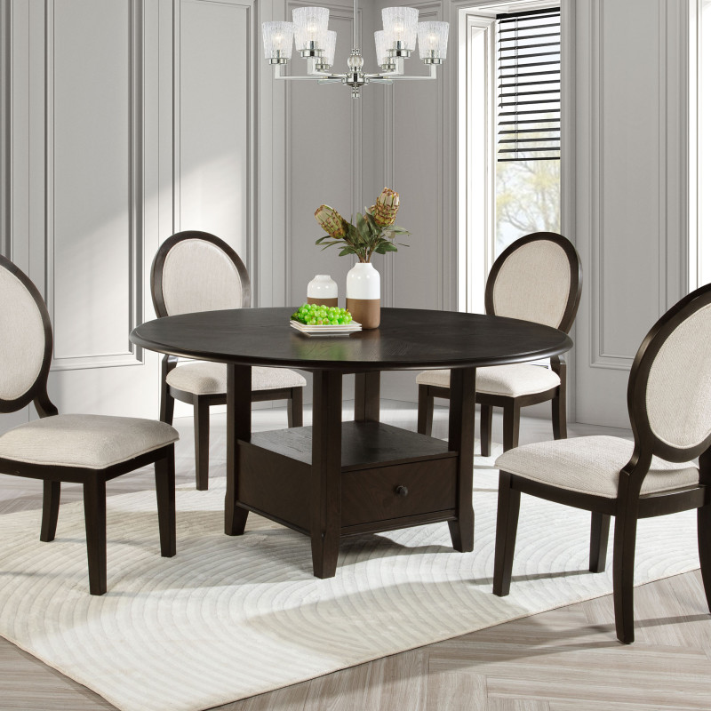115100-S5 Twyla 5-piece 60-inch Round Wood Dining Table Set Dark Cocoa
