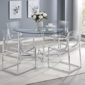 108501-S5 Keeling 5-piece Round Glass Top Acrylic Dining Set Chrome