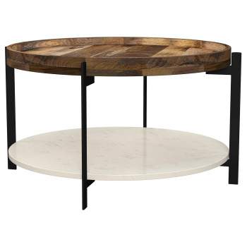 721888 Adhvik Round Wood Top Marble Shelf Coffee Table Natural