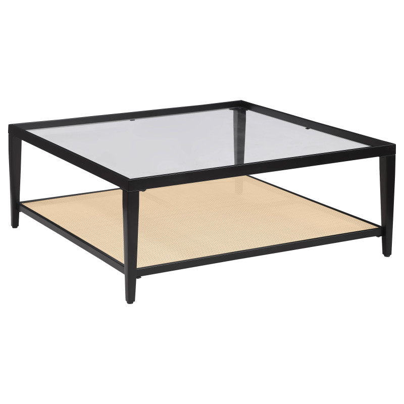 710658 Amherst Glass Top Metal with Cane Shelf Coffee Table Black