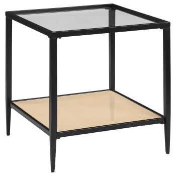 710657 Amherst Glass Top Metal with Cane Shelf End Table Black